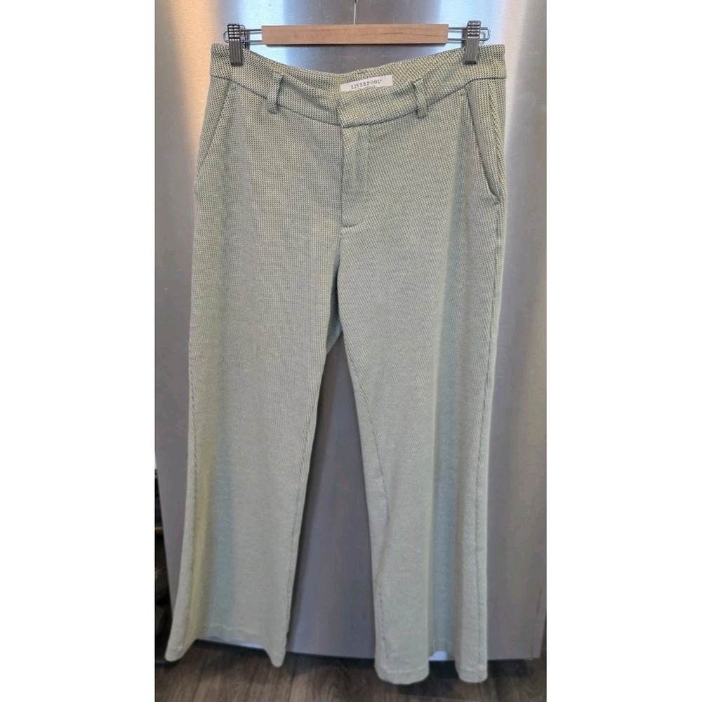 Liverpool Los Angeles 6 29 Inseam Kelsey Wide Leg Trousers Green Check Mid Rise